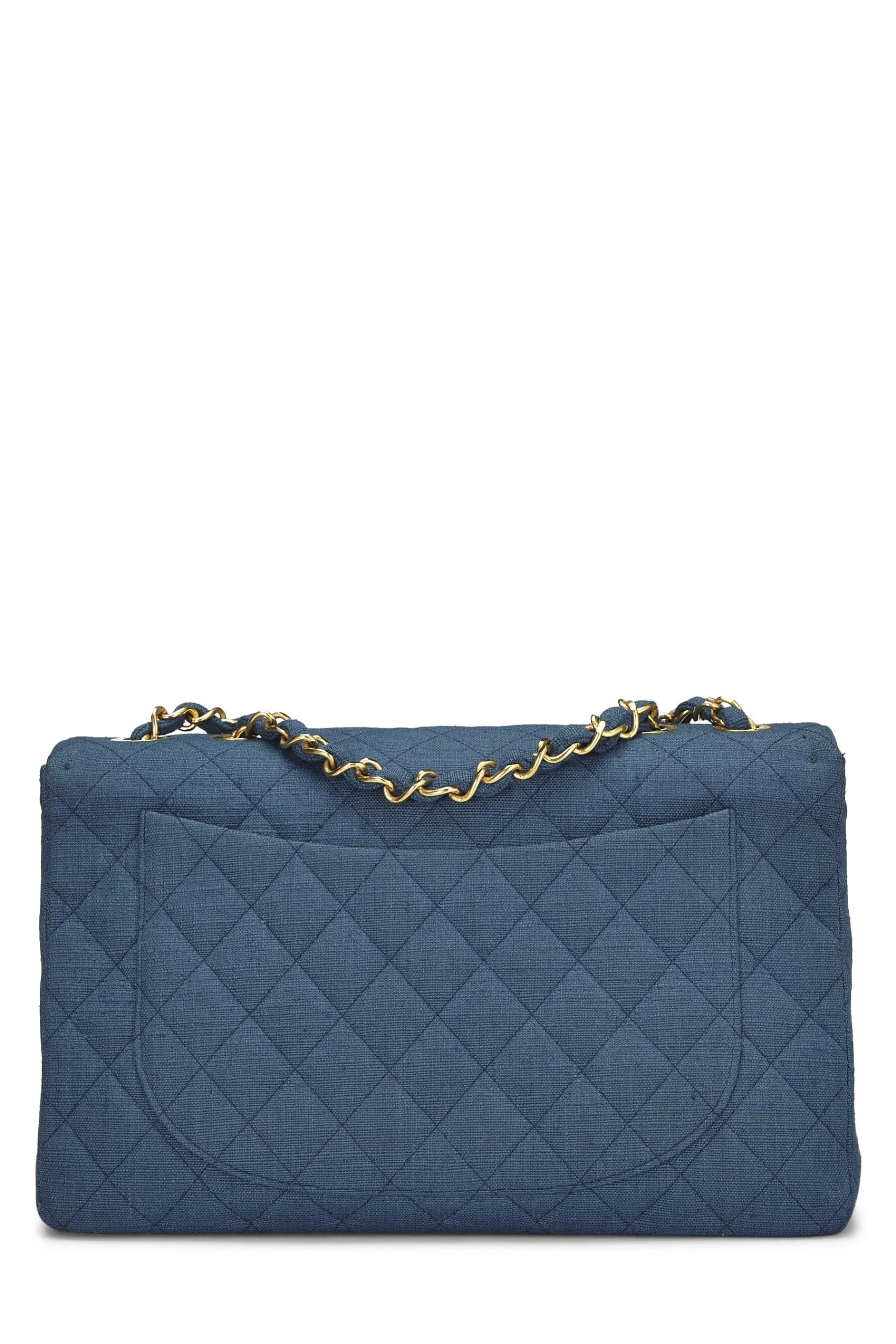 Chanel,  Blue Linen Half Flap Maxi, Blue