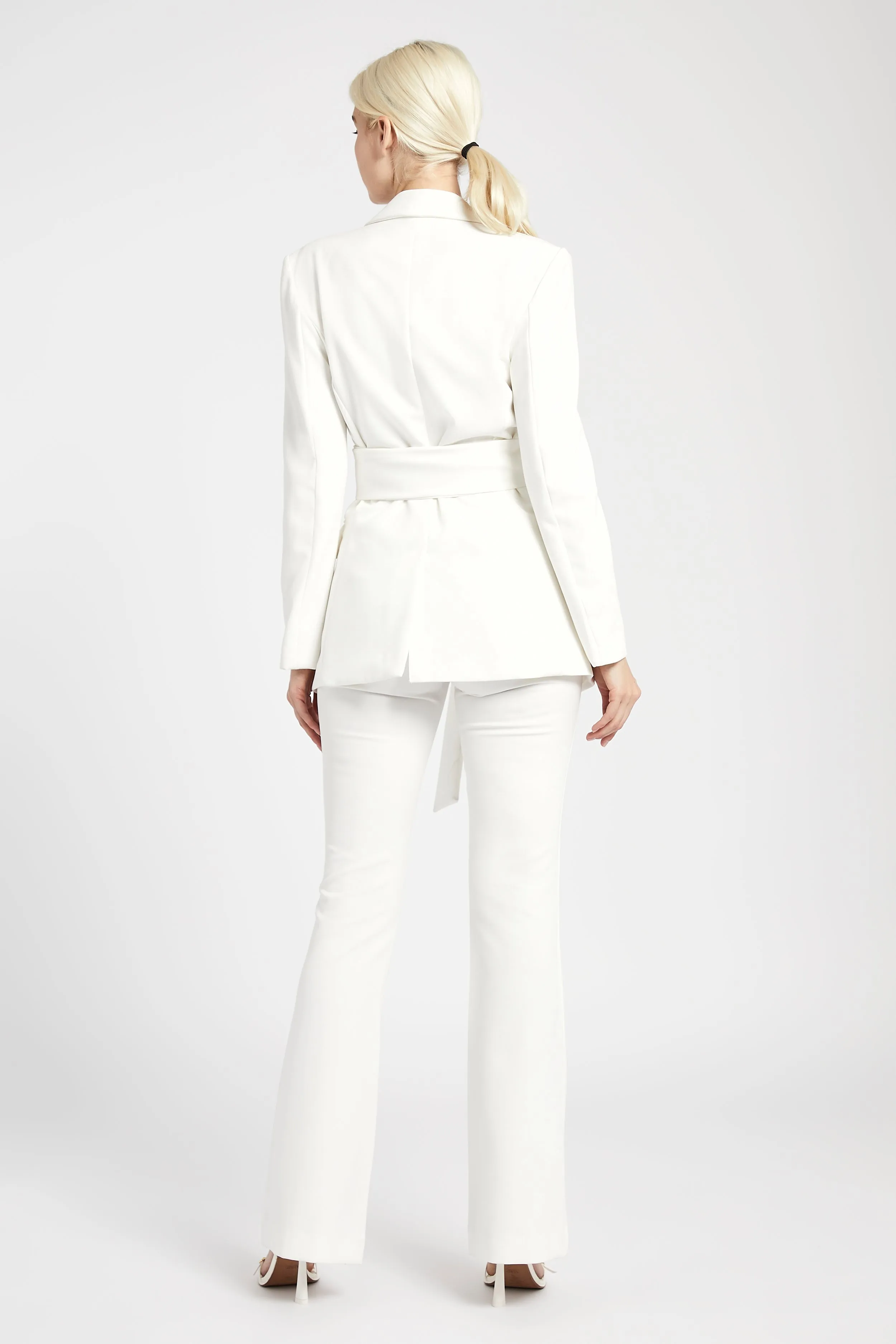 Classic Blazer With Belt - White