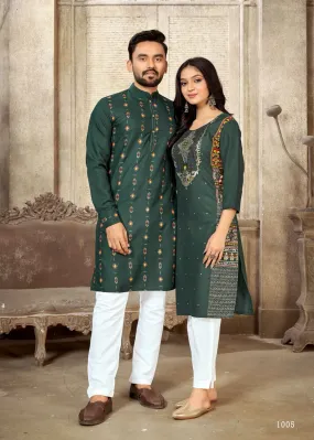Couple Twinning Dresses Kurta Pajama & Kurti Pants With Dupatta Combo Set