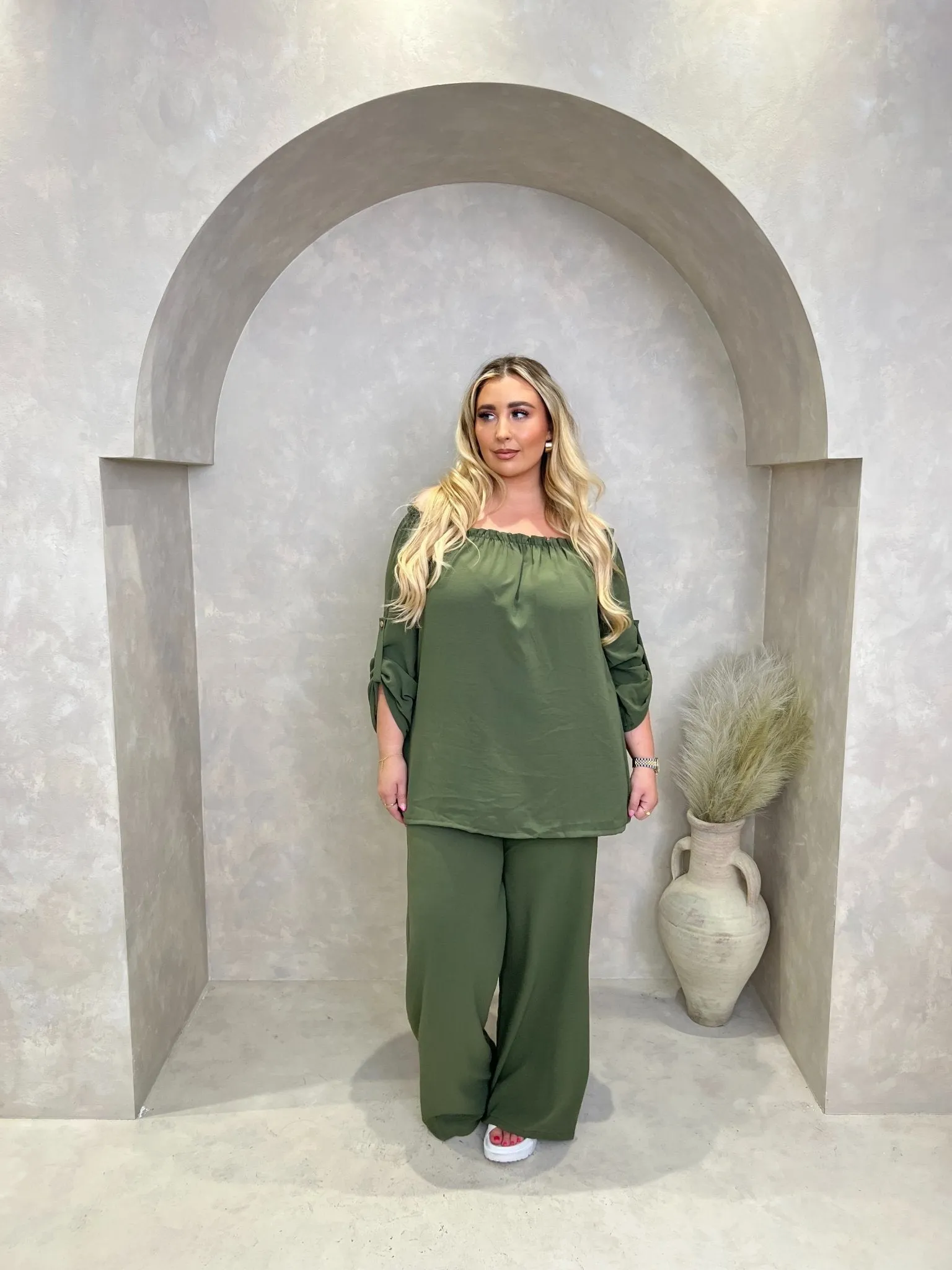 Curve Bardot Wide Leg Trouser Set