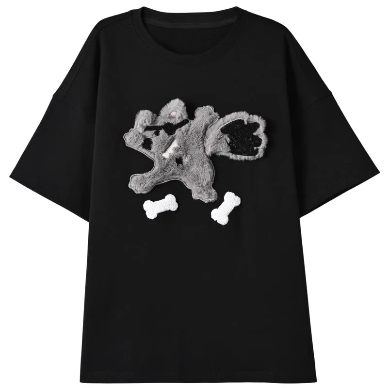 Cute Sweet Style Bunny Embroidered Short-Sleeved T-shirt