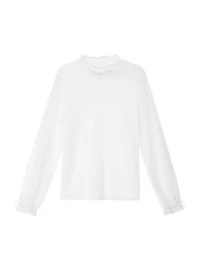 Dainty Dots Sweet Long-Sleeved High Neck Mesh Top