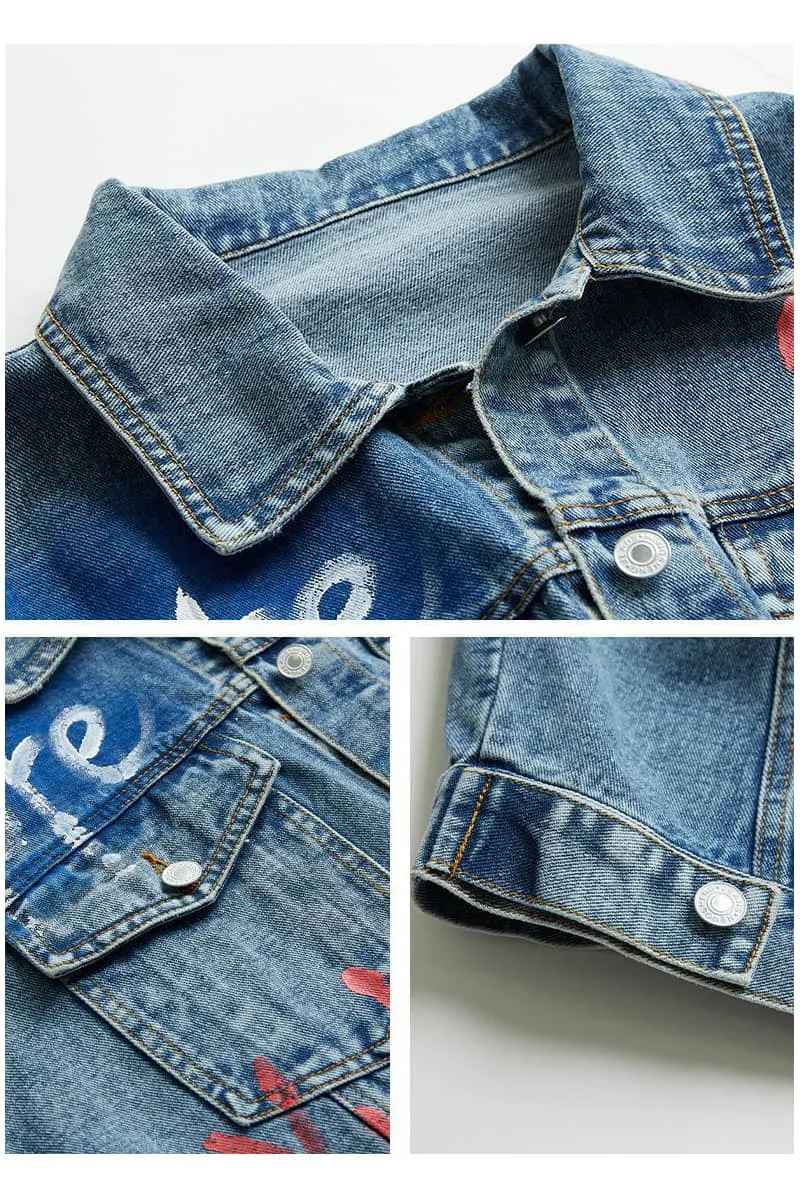 Denim Jacket Loose Cotton Printed Heavy Industry Women's Top