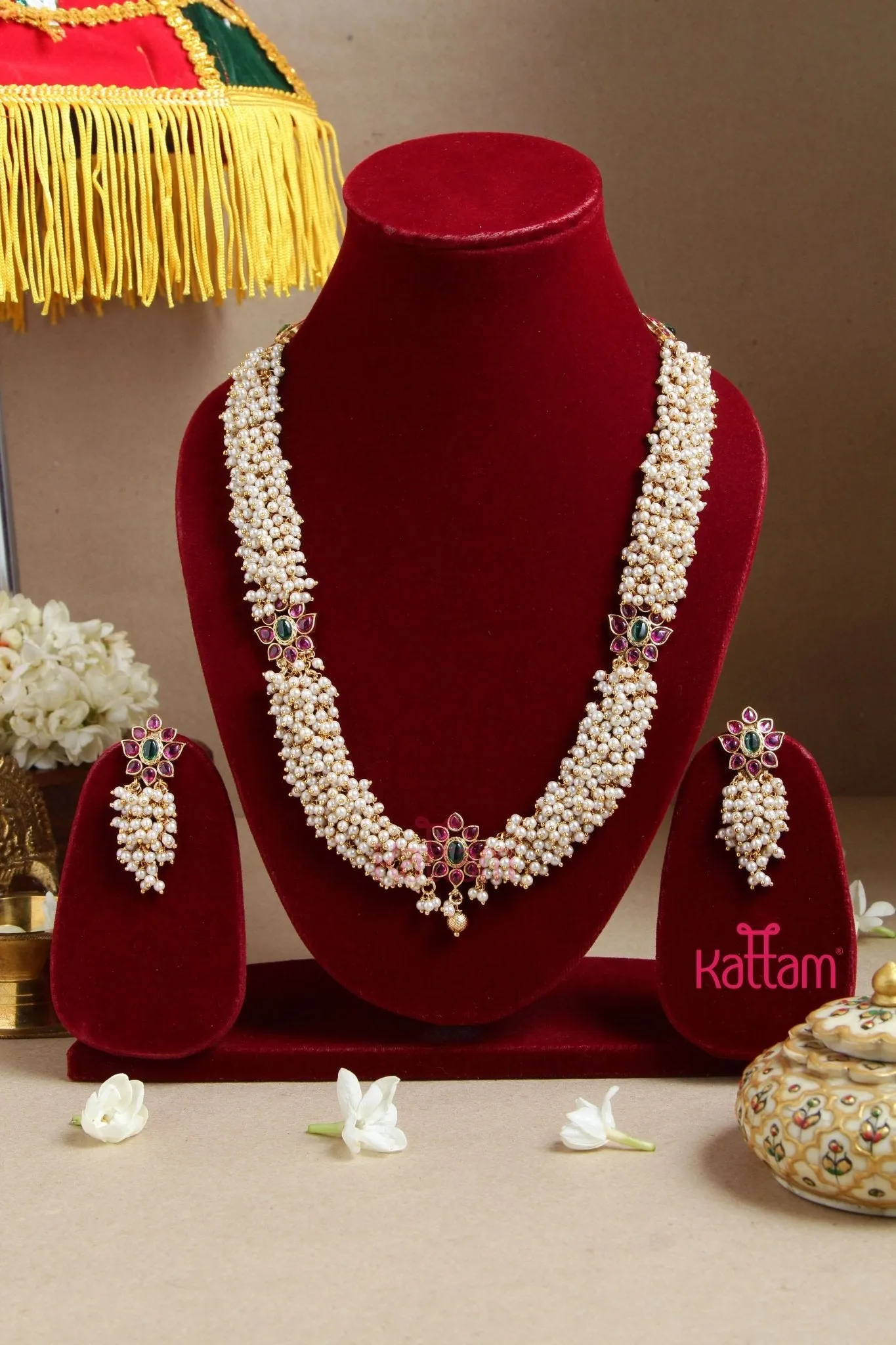 Floral Pearl Clustered Mid length Haram