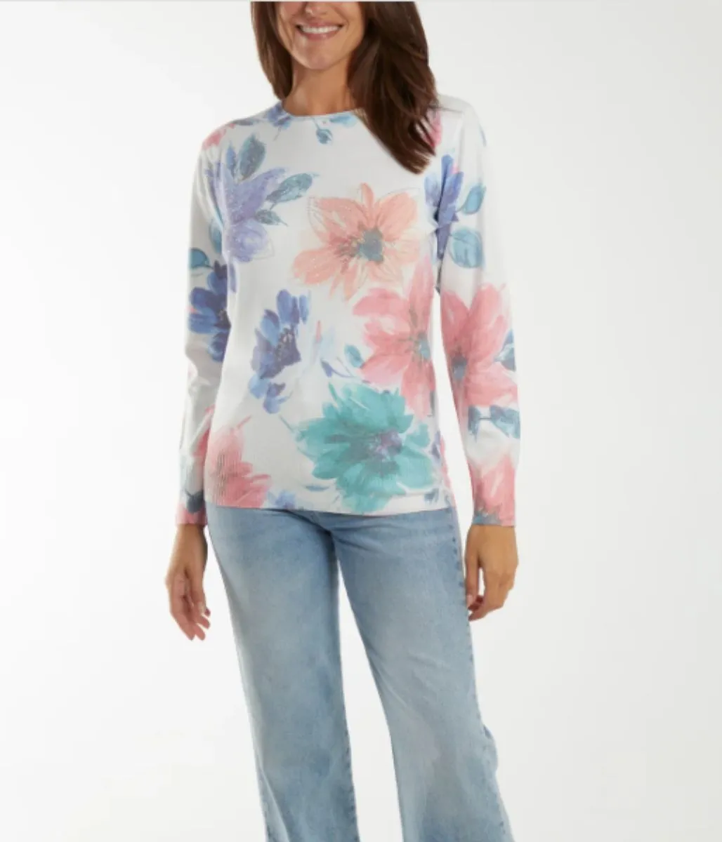 Floral Print Pastel Diamante Spring Jumper