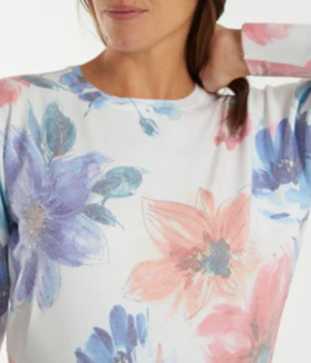 Floral Print Pastel Diamante Spring Jumper