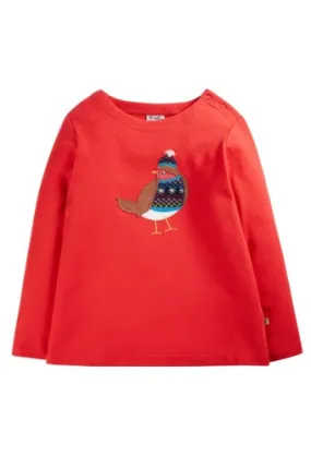 Frugi Anna Applique Top - True Red/Robin