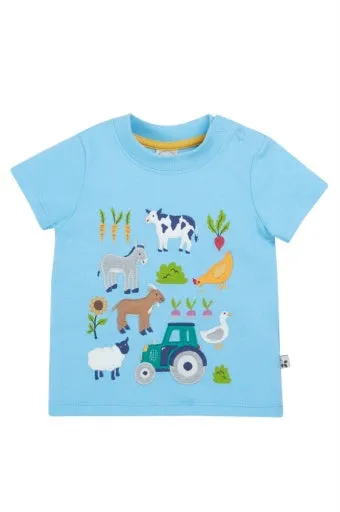 Frugi Little Creature Applique T-Shirt - Bluebird/Farm Life