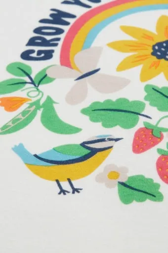 Frugi Tamar Raglan Top - Soft White/Grow Your Own Way