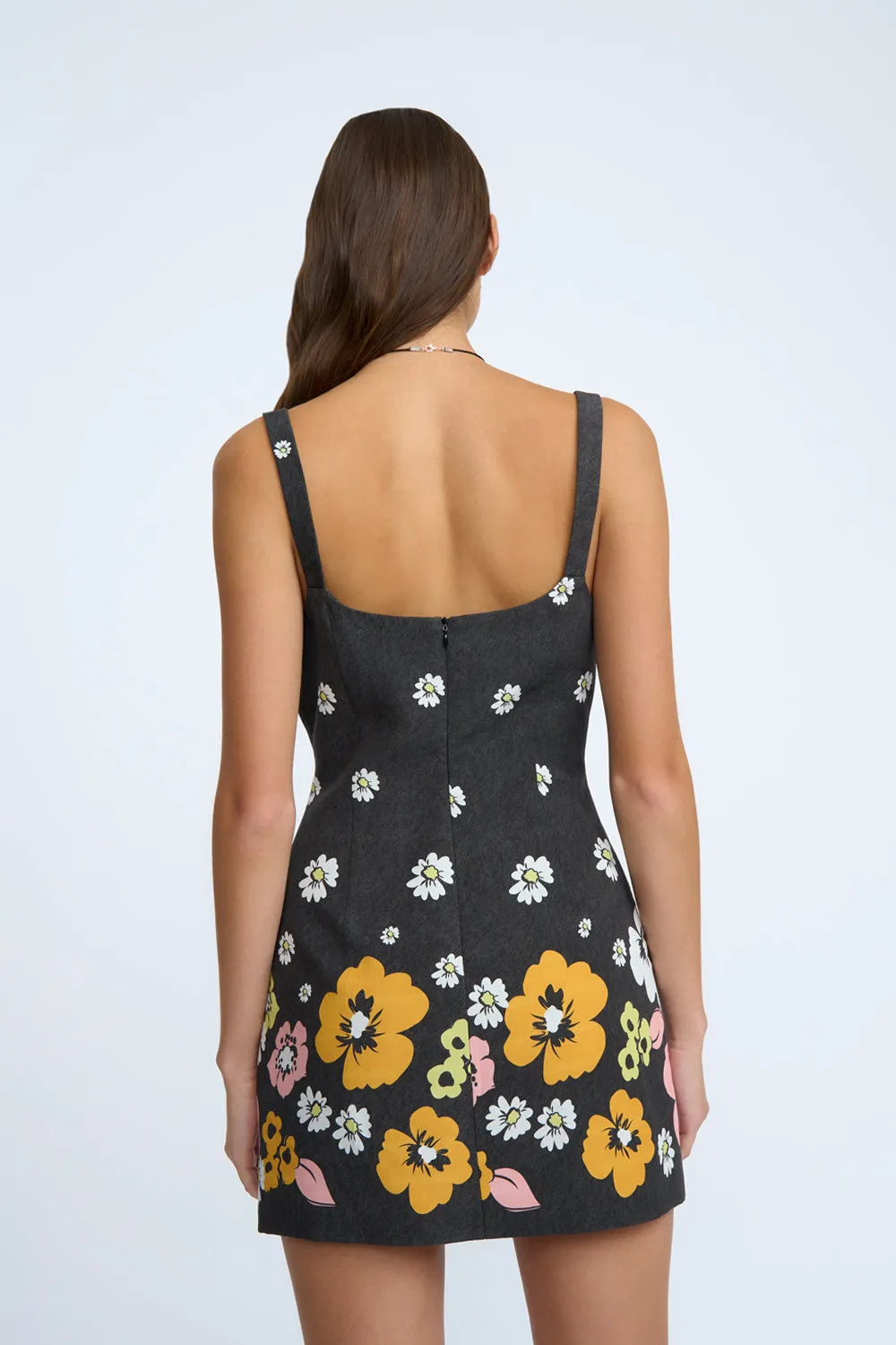 Golden Floral Linen Mini Dress| Final Sale - Black Multi Floral