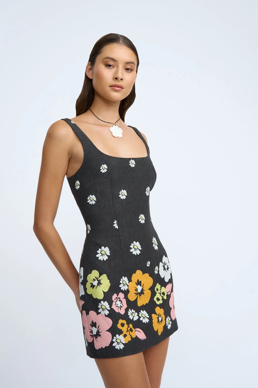 Golden Floral Linen Mini Dress| Final Sale - Black Multi Floral