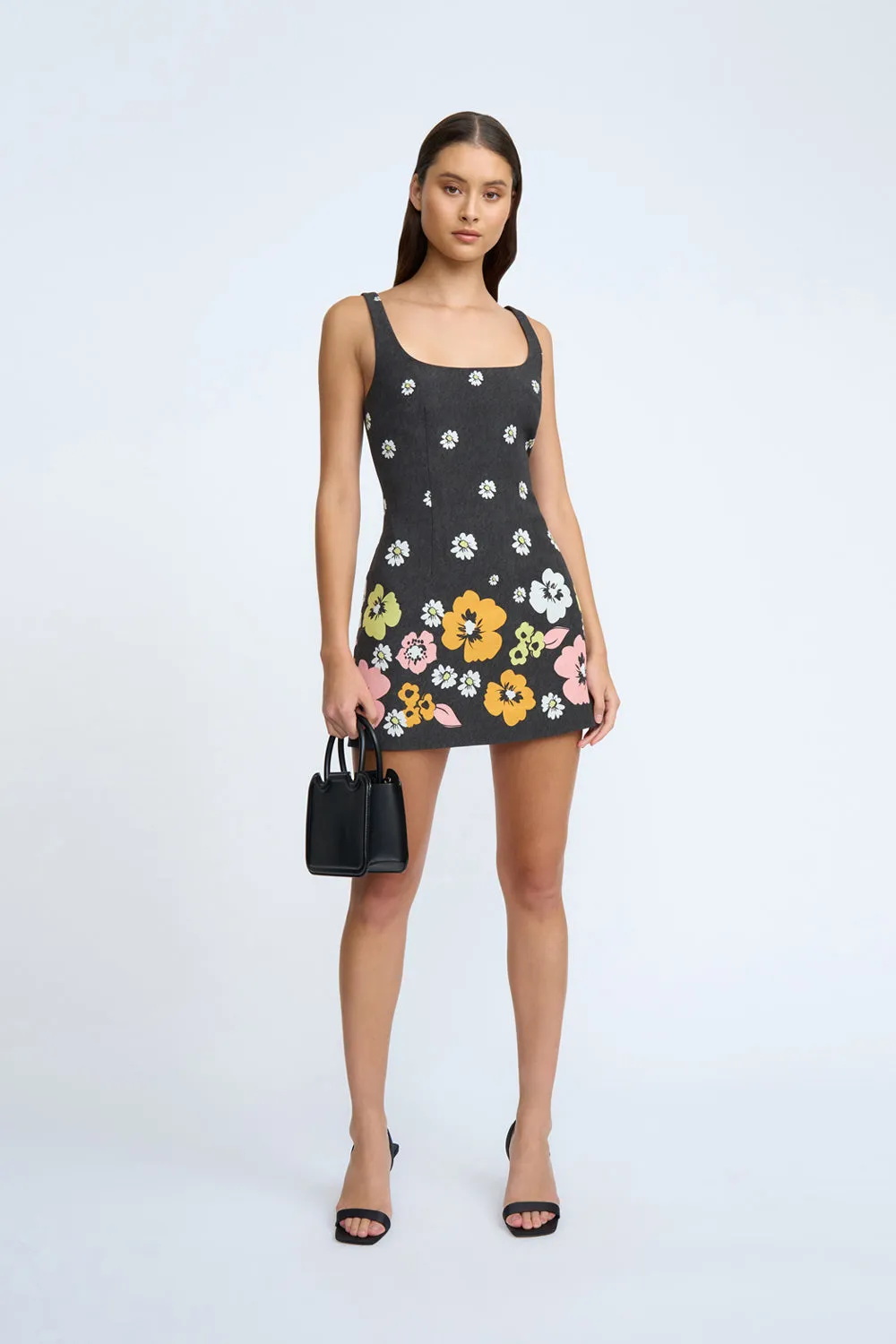 Golden Floral Linen Mini Dress| Final Sale - Black Multi Floral