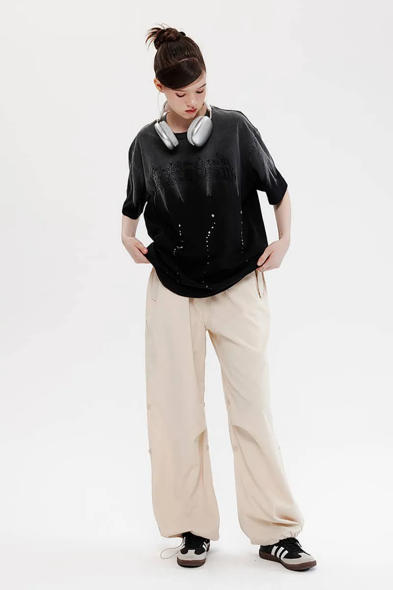 Gradient letter embroidery loose casual couple short-sleeved T-shirt