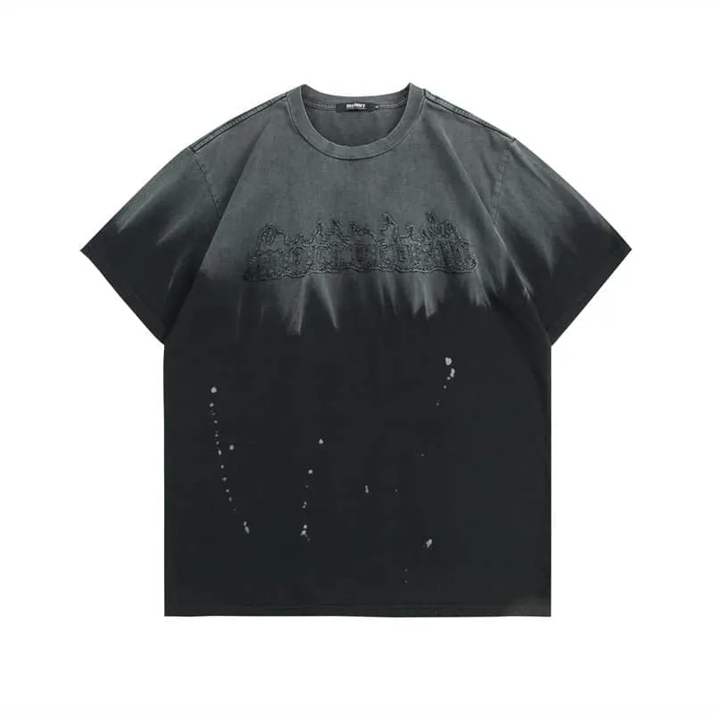 Gradient letter embroidery loose casual couple short-sleeved T-shirt