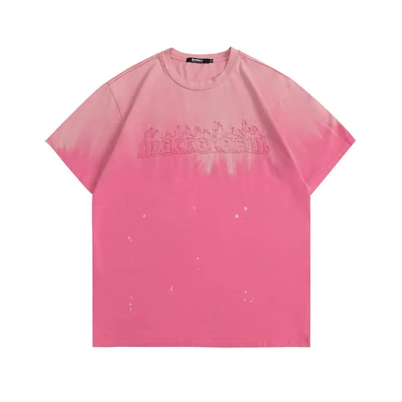 Gradient letter embroidery loose casual couple short-sleeved T-shirt