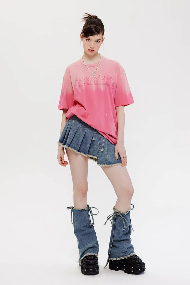 Gradient letter embroidery loose casual couple short-sleeved T-shirt