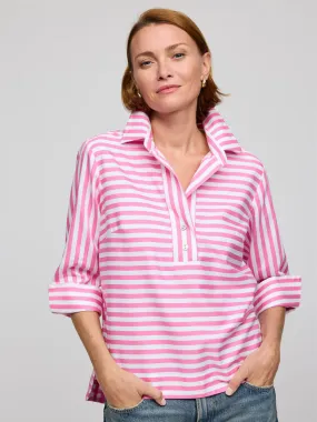 Hinson Wu Aileen 3/4 Sleeve Stripe/Check Combo Top in Guava/White