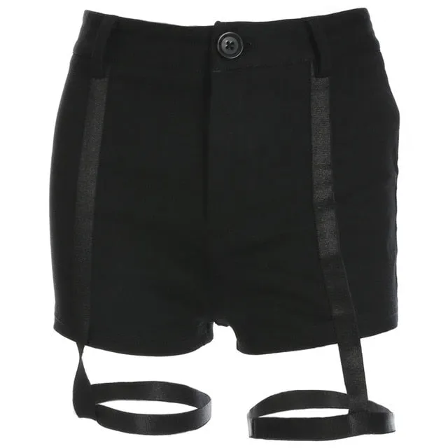 Hollow Out Black Shorts Women