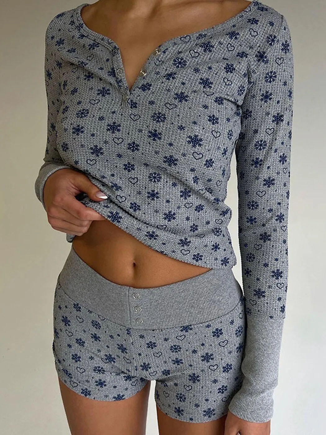 hulianfu  Spring Summer Women High Waist Shorts Suit Fashion Stretchy Chic Pullover Long-sleeved Floral Print Tops Pant 2 Piece Sets