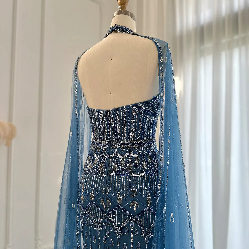 JOSH Exquisite Red Carpet Mermaid Evening Dress with Cape Sleeves