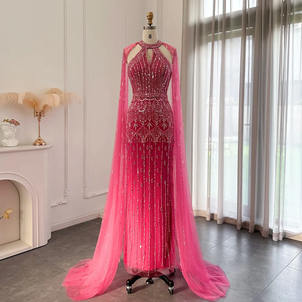 JOSH Exquisite Red Carpet Mermaid Evening Dress with Cape Sleeves