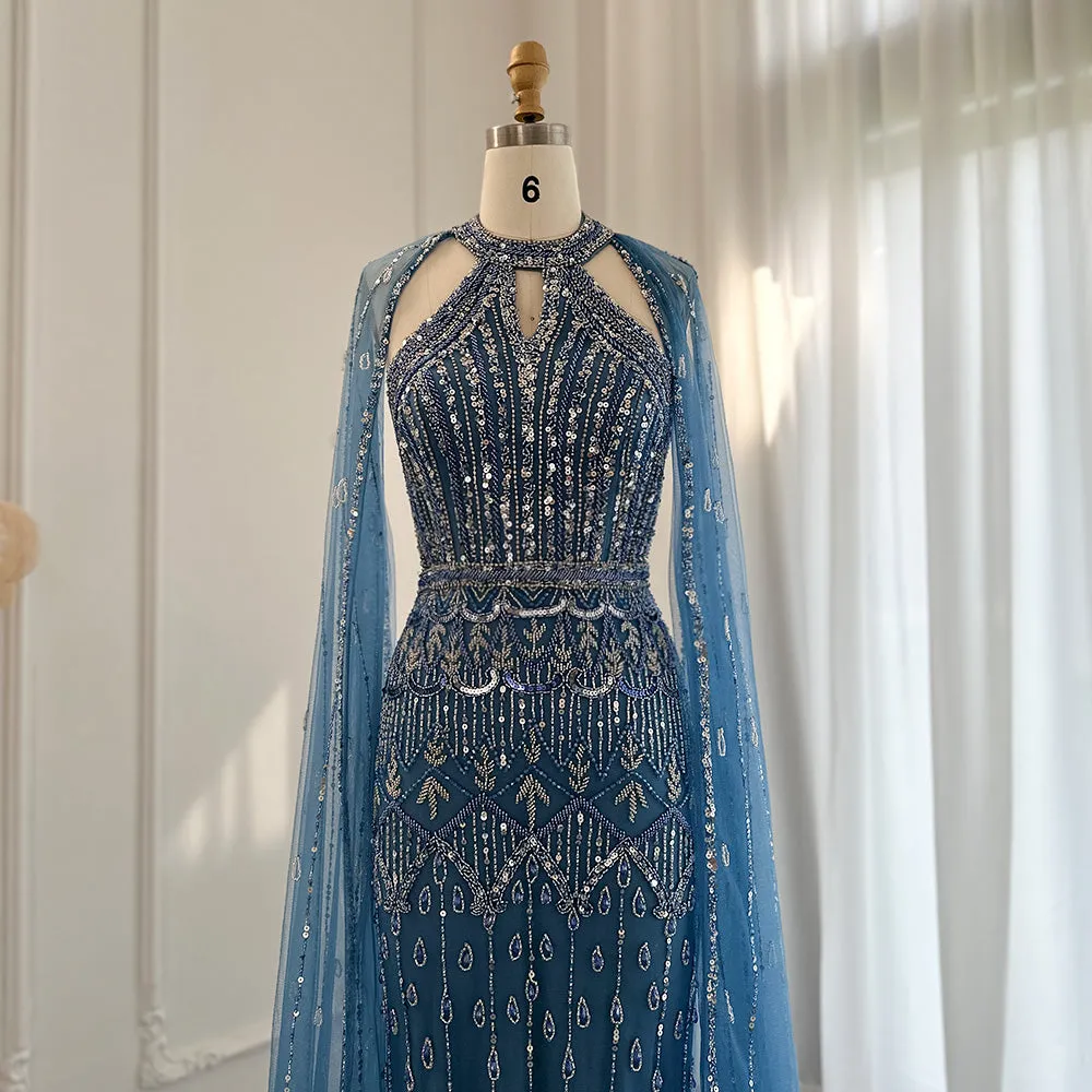 JOSH Exquisite Red Carpet Mermaid Evening Dress with Cape Sleeves