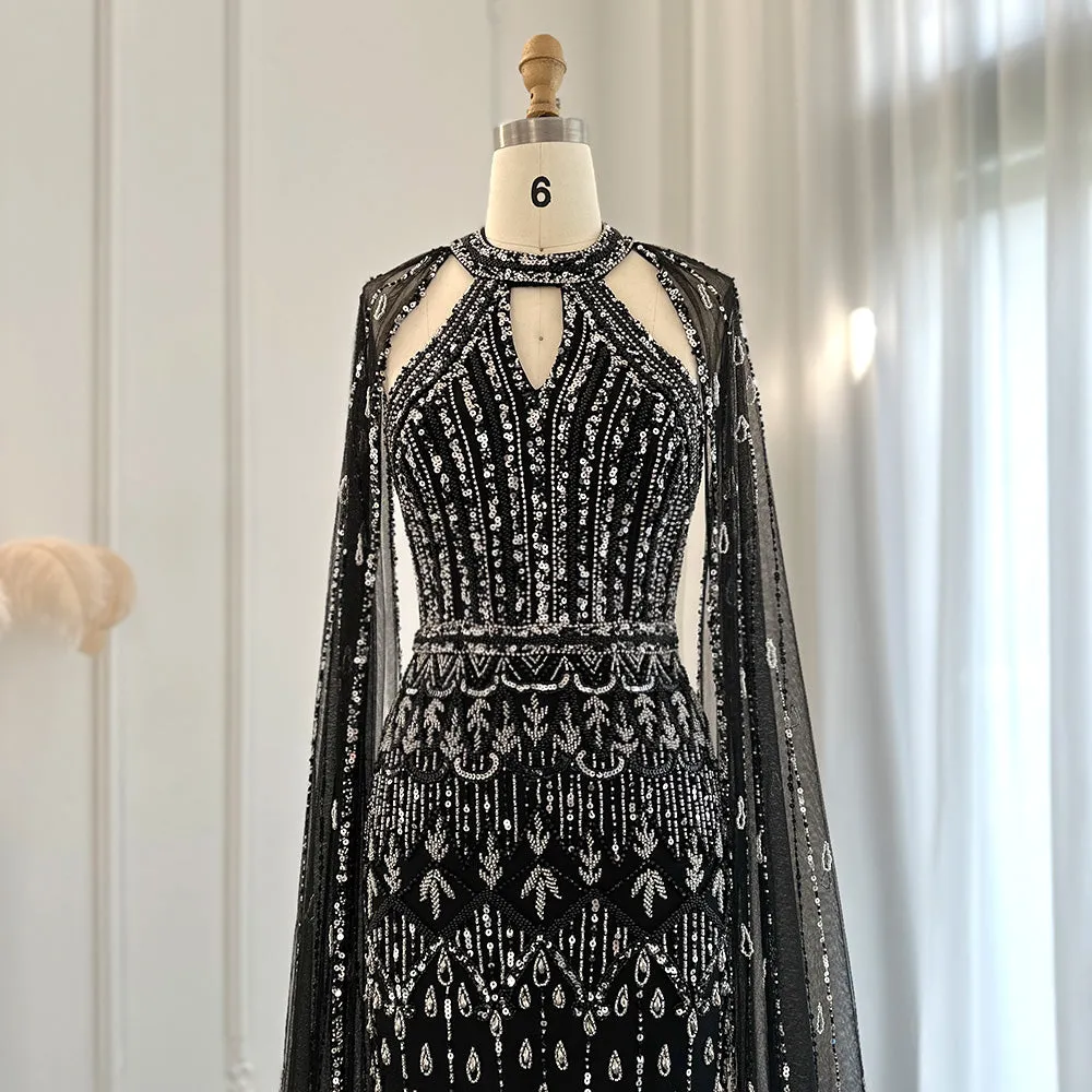 JOSH Exquisite Red Carpet Mermaid Evening Dress with Cape Sleeves