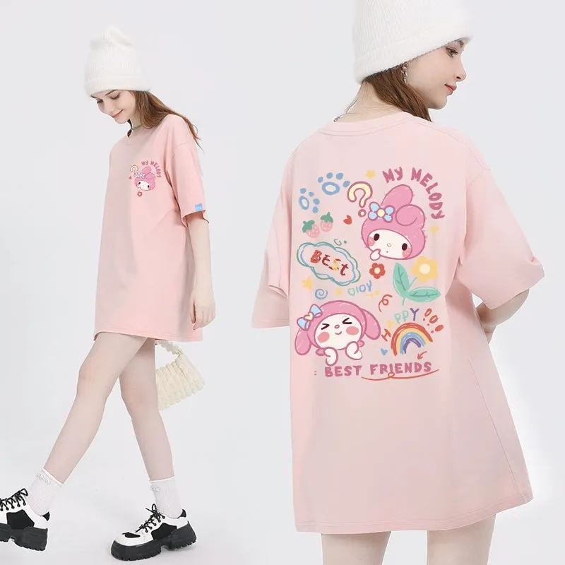 Kawaii Candy Color Sanrio Character Printed T-shirt
