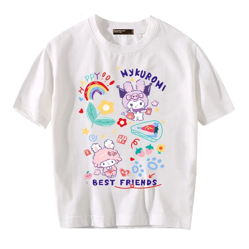 Kawaii Candy Color Sanrio Character Printed T-shirt