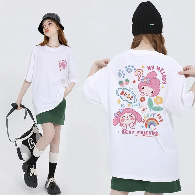 Kawaii Candy Color Sanrio Character Printed T-shirt