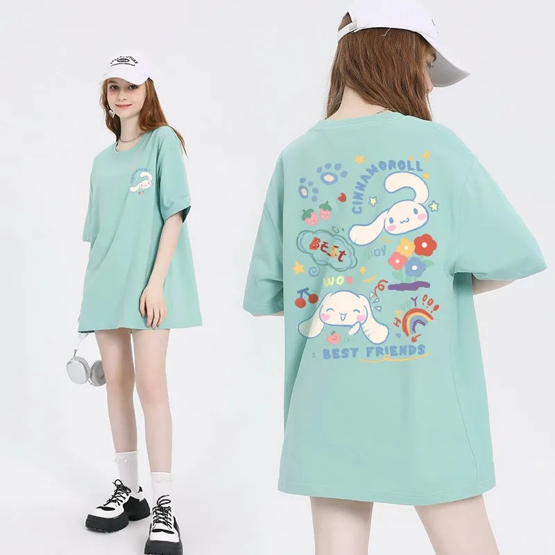 Kawaii Candy Color Sanrio Character Printed T-shirt
