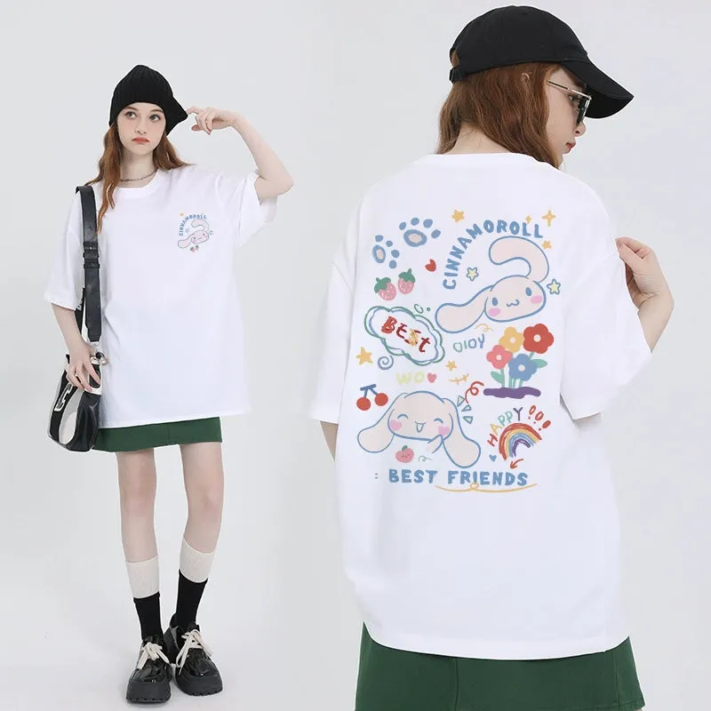 Kawaii Candy Color Sanrio Character Printed T-shirt
