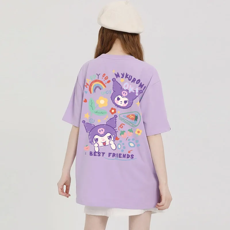 Kawaii Candy Color Sanrio Character Printed T-shirt