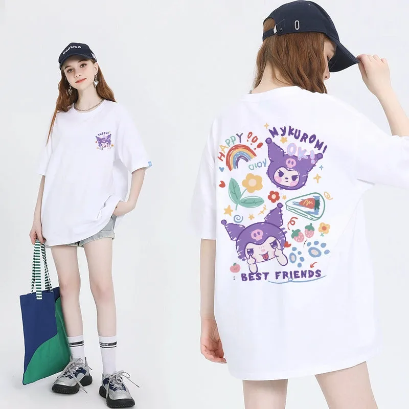 Kawaii Candy Color Sanrio Character Printed T-shirt