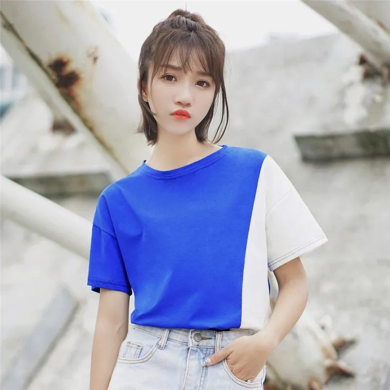 Kawaii Harajuku Stitching Blue T-shirt