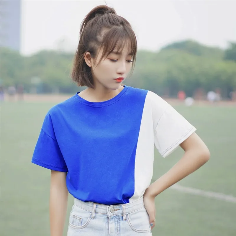 Kawaii Harajuku Stitching Blue T-shirt