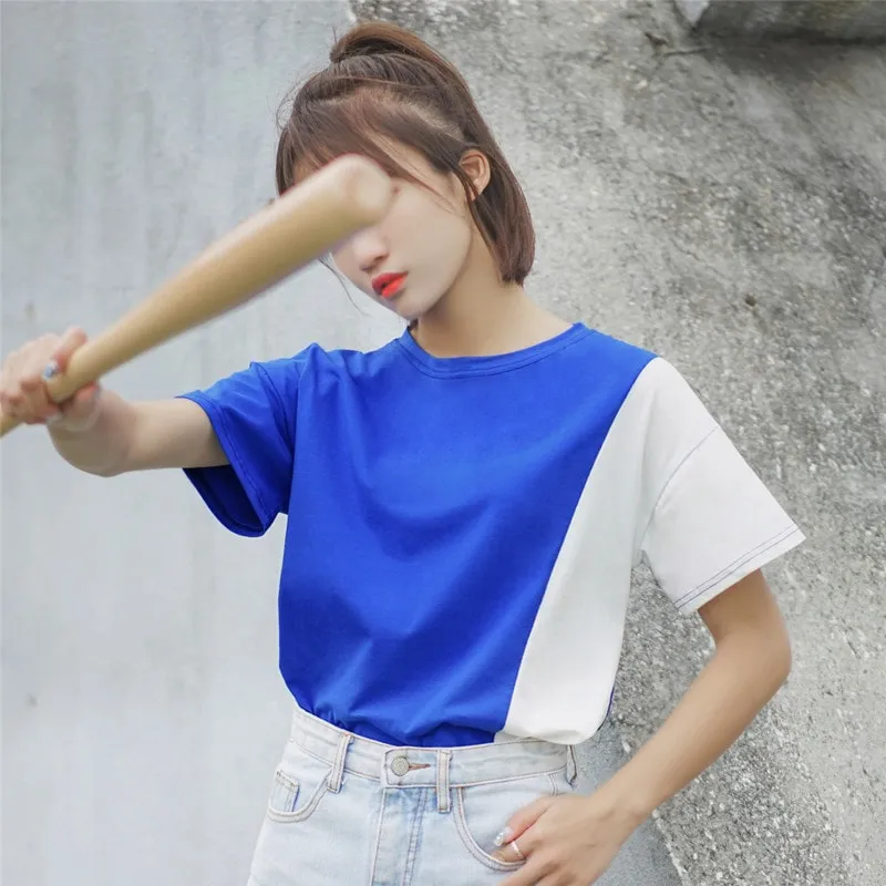 Kawaii Harajuku Stitching Blue T-shirt