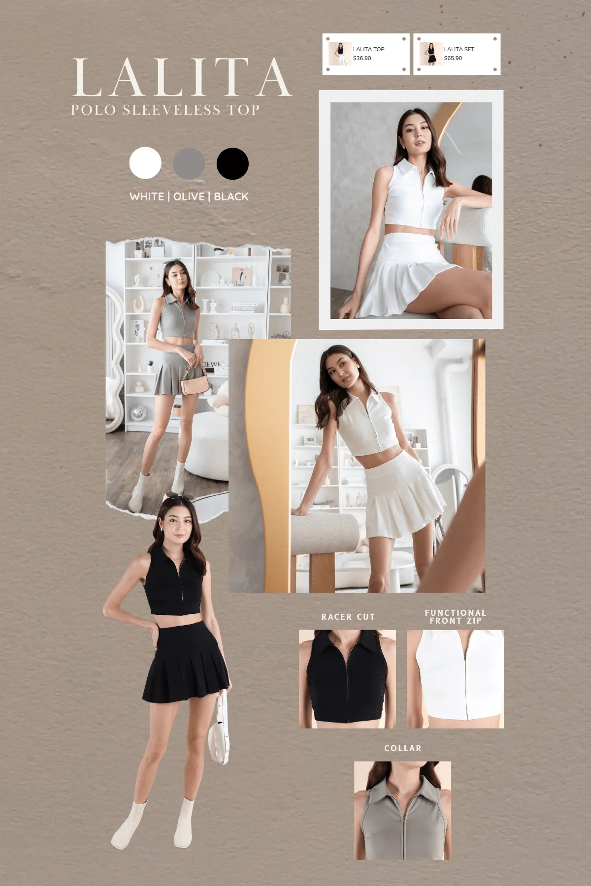 LALITA POLO SLEEVELESS TOP IN WHITE