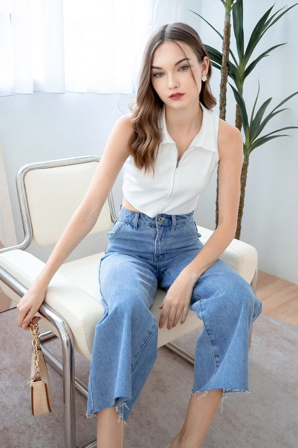 LALITA POLO SLEEVELESS TOP IN WHITE