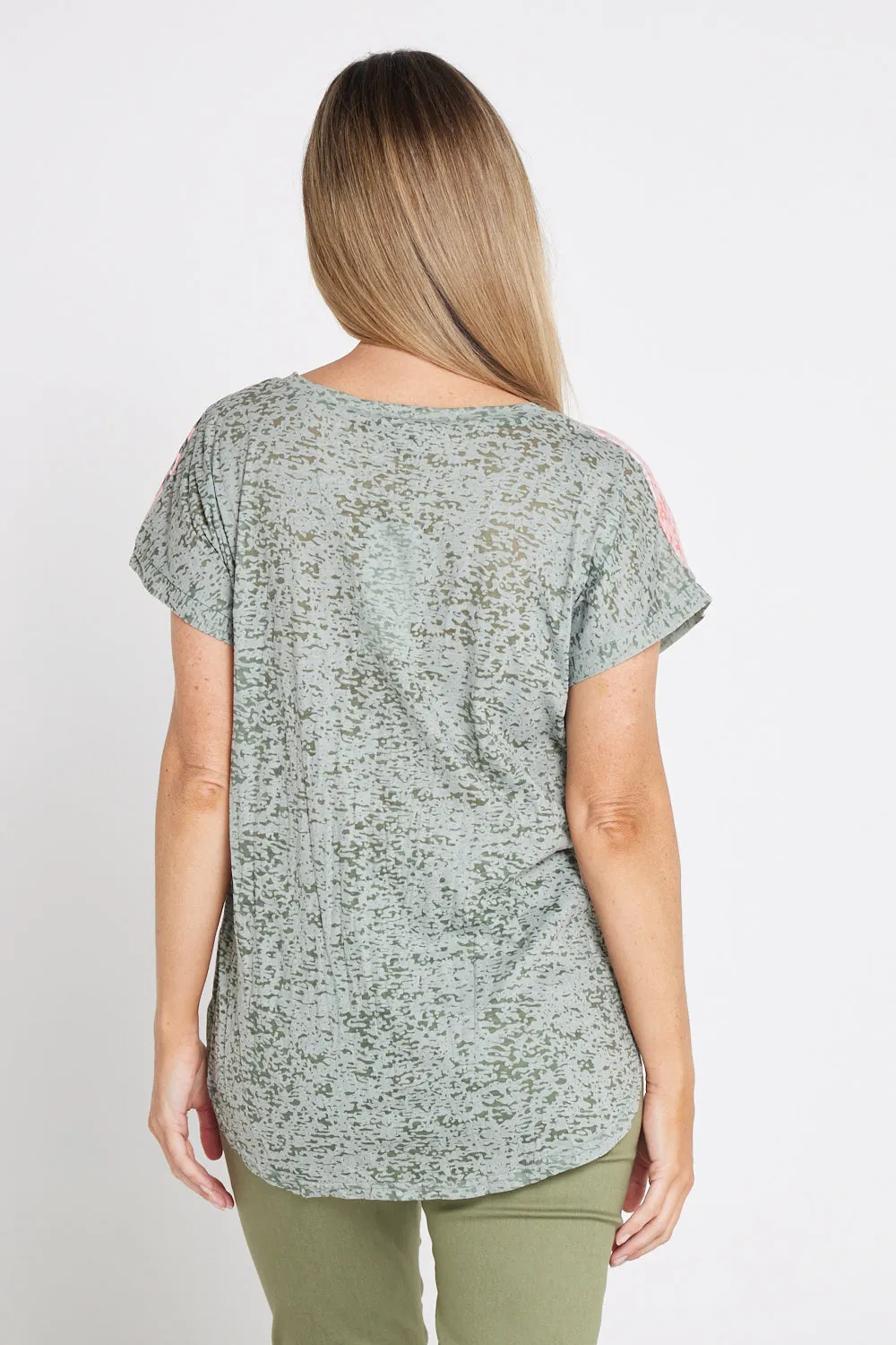 Layla Print Burn-Out Top - Khaki Blush