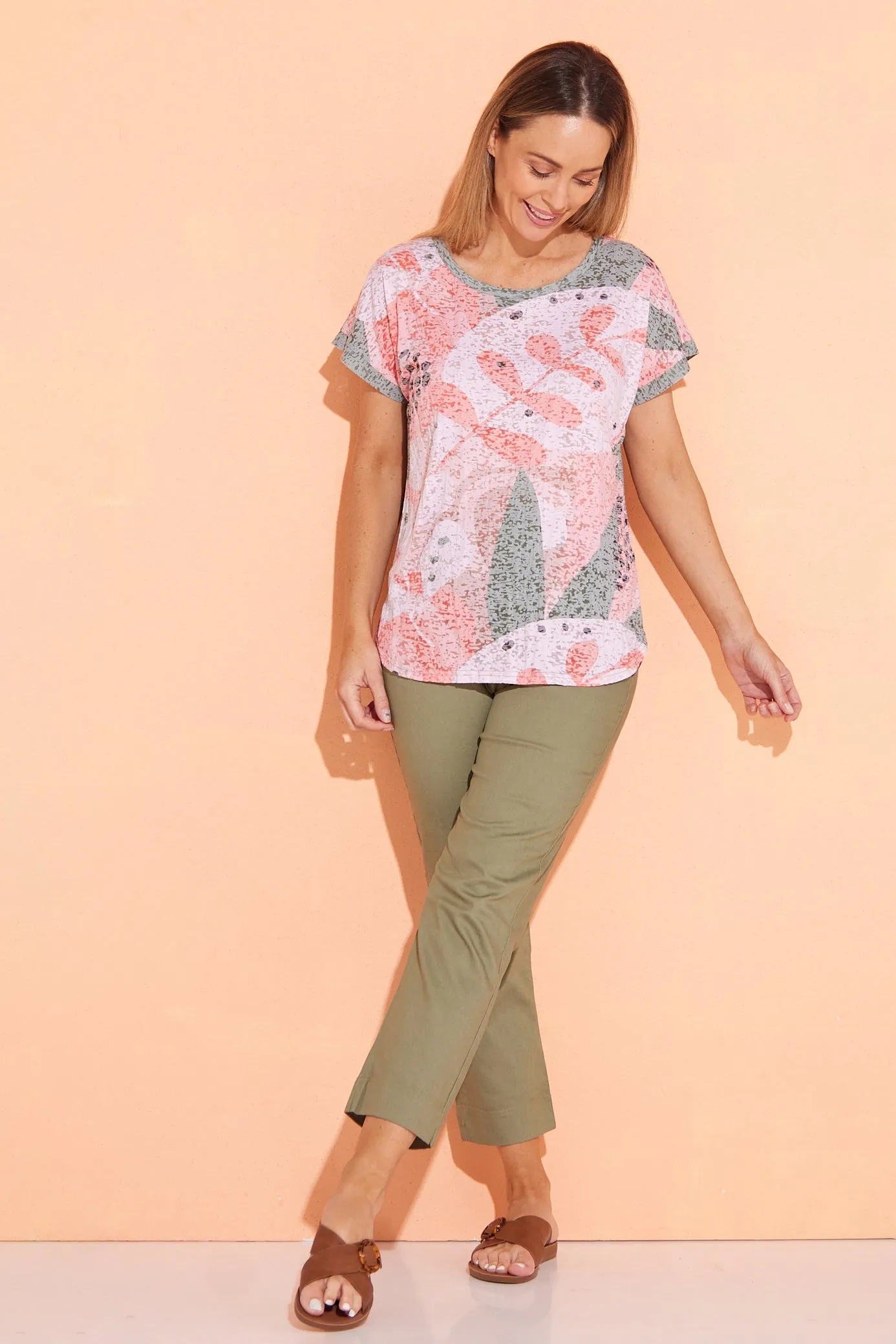 Layla Print Burn-Out Top - Khaki Blush