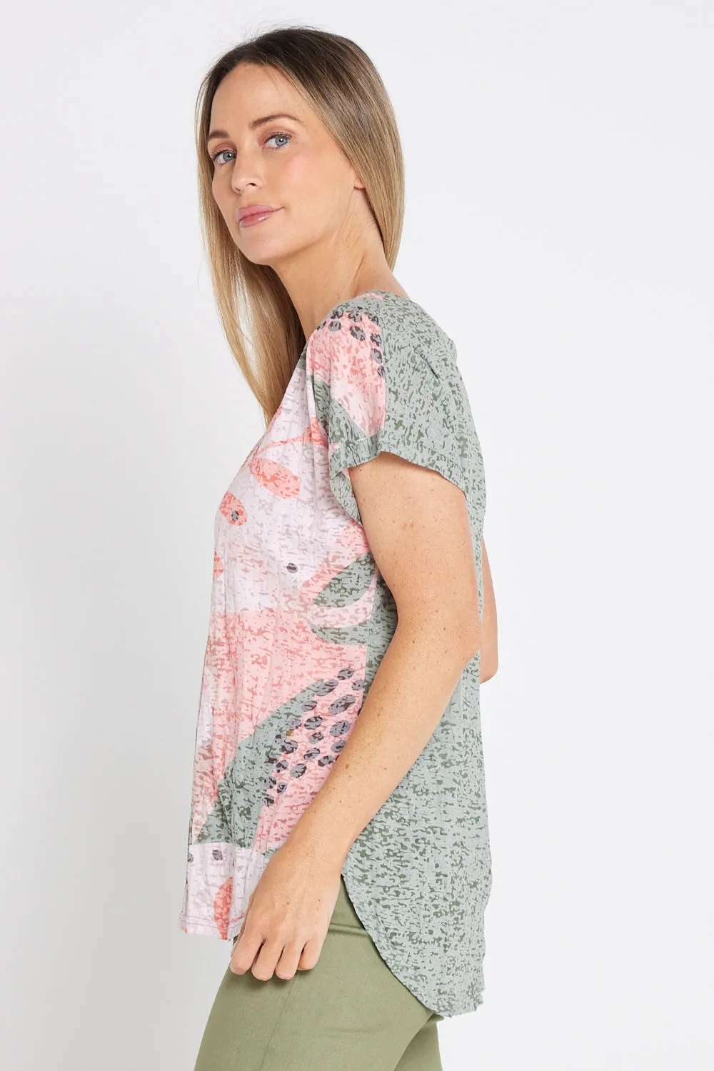Layla Print Burn-Out Top - Khaki Blush