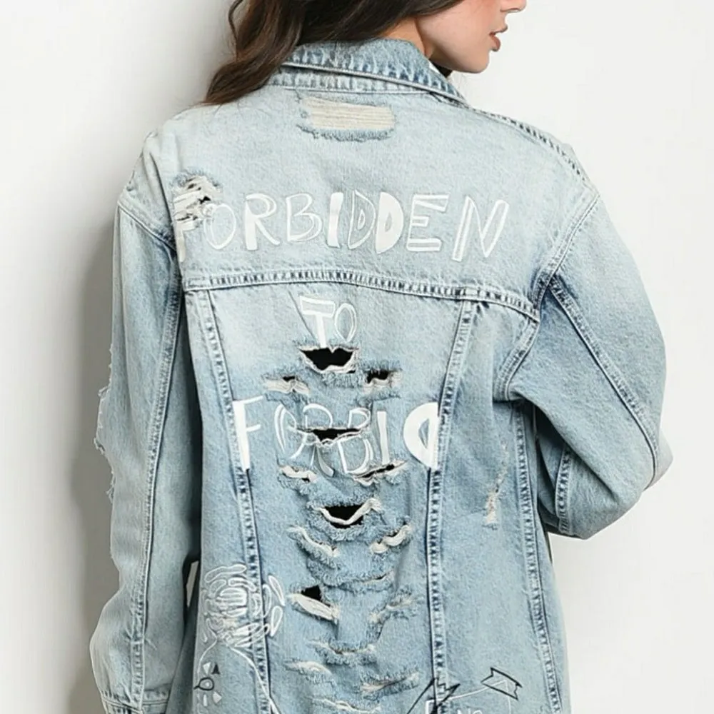 💎LIGHT WASH DENIM DISTRESSED JACKET 