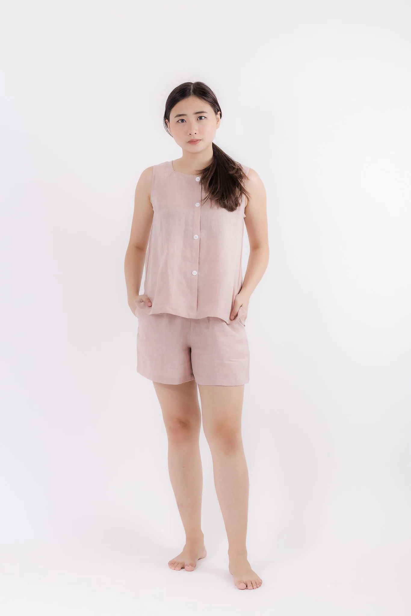 Linen Sleeveless Top in Dusty Pink