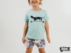Longboard DACHSHUND Kids Premium vintage soft Tee T-Shirt Fine Jersey T-Shirt ( Colors) youth tee toddler sizes doxie dog skating skateboard