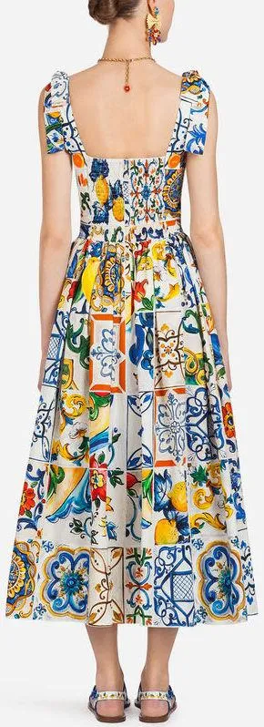'Majolica' Print Midi Sundress