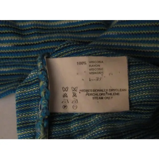 Missoni Turquoise With Lime Green White And Black Thin Striped Design Vintage Top