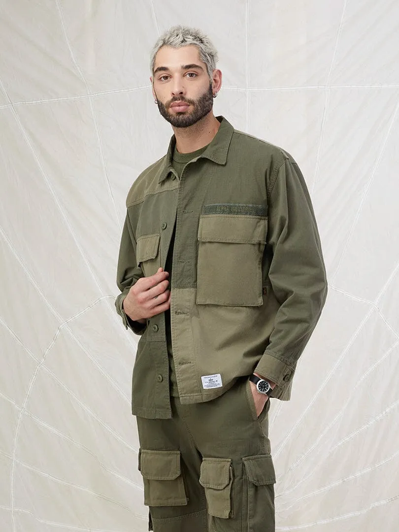 MIXED MEDIA SHIRT JACKET