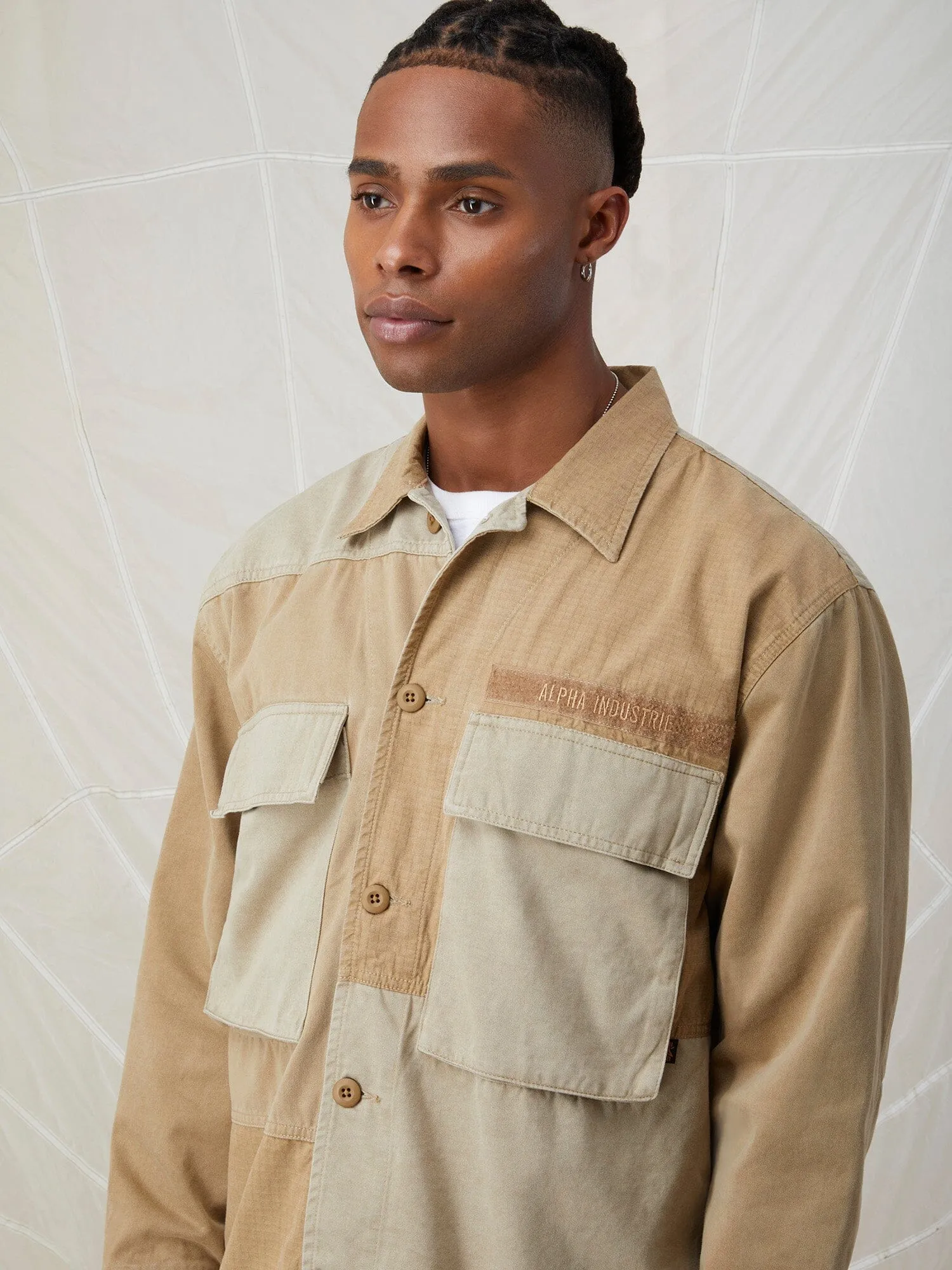 MIXED MEDIA SHIRT JACKET