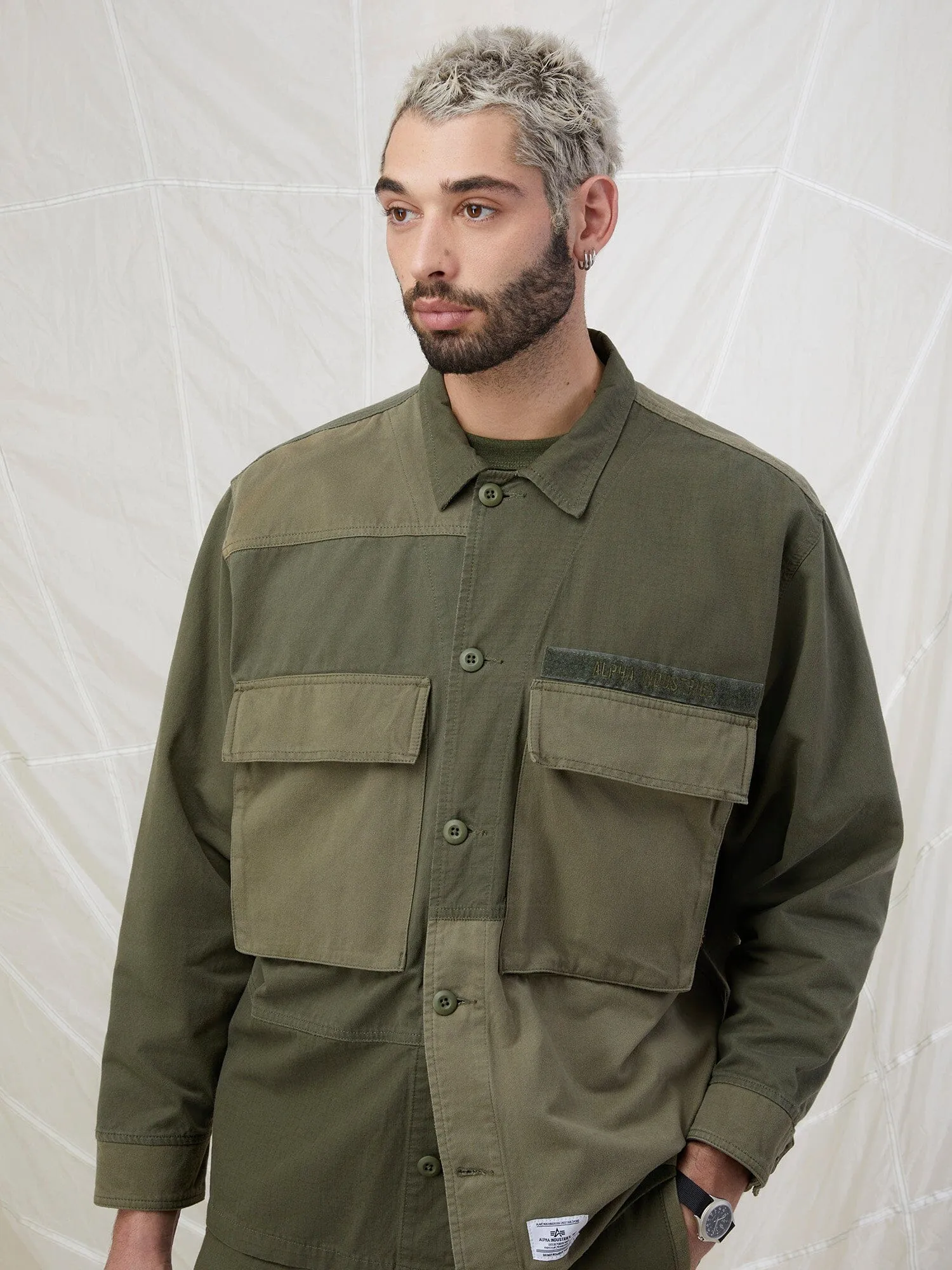 MIXED MEDIA SHIRT JACKET